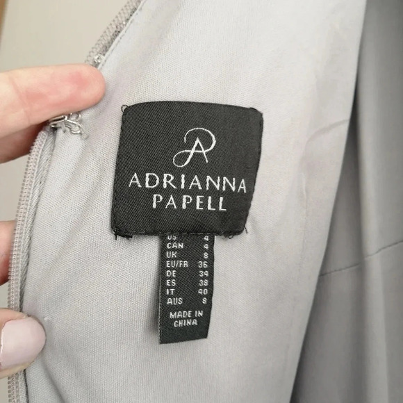 Adrianna Papell Silver Sequin Mesh Mermaid Long Sleeve Maxi Party Formal Dress 4 - Picture 14 of 17